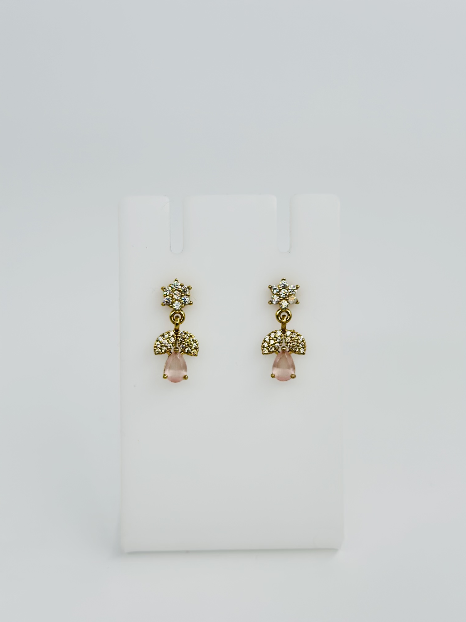Pink Stone & CZ Gold Tone Drop Earrings - Image 2