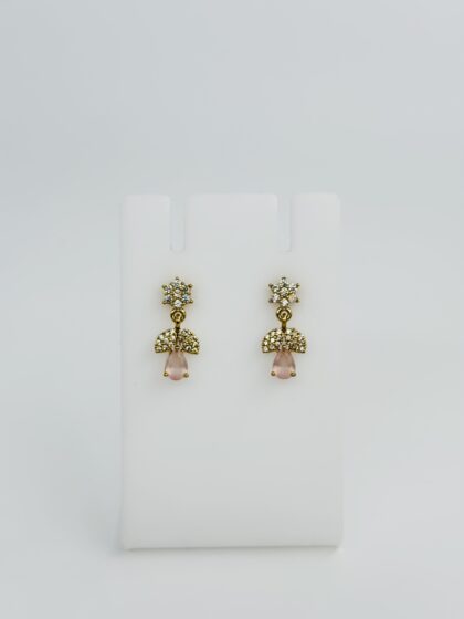 Pink Stone & CZ Gold Tone Drop Earrings