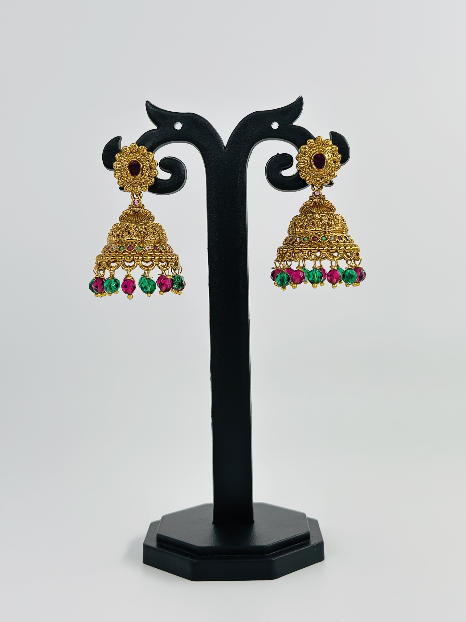 Multi-Stone Gold Tone Jhumka Earrings