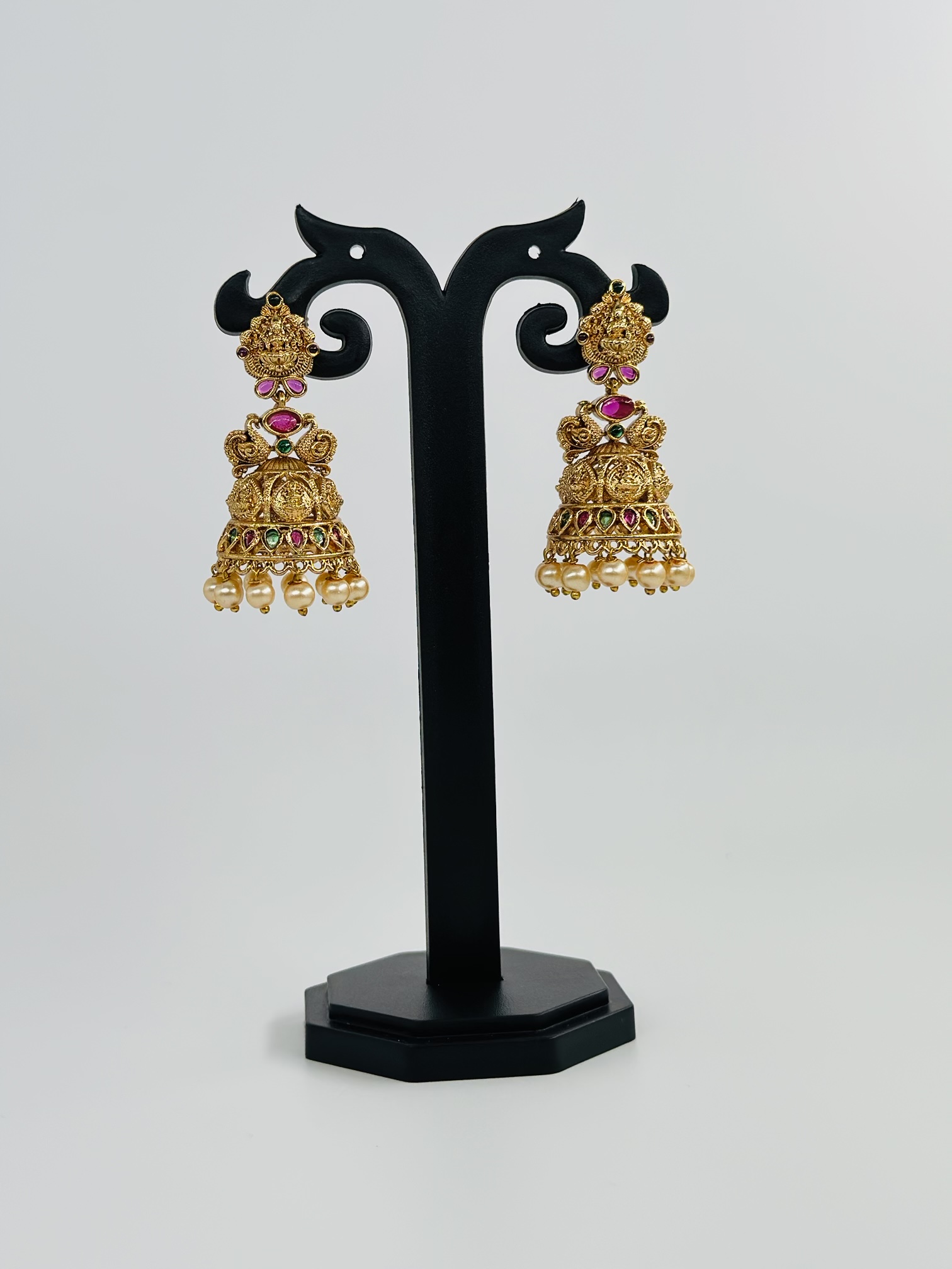 Temple Design Multi-Stone Jhumka Earrings - Image 2