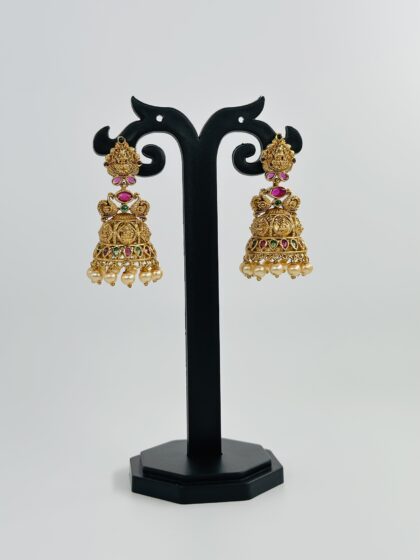 Temple Design Multi-Stone Jhumka Earrings