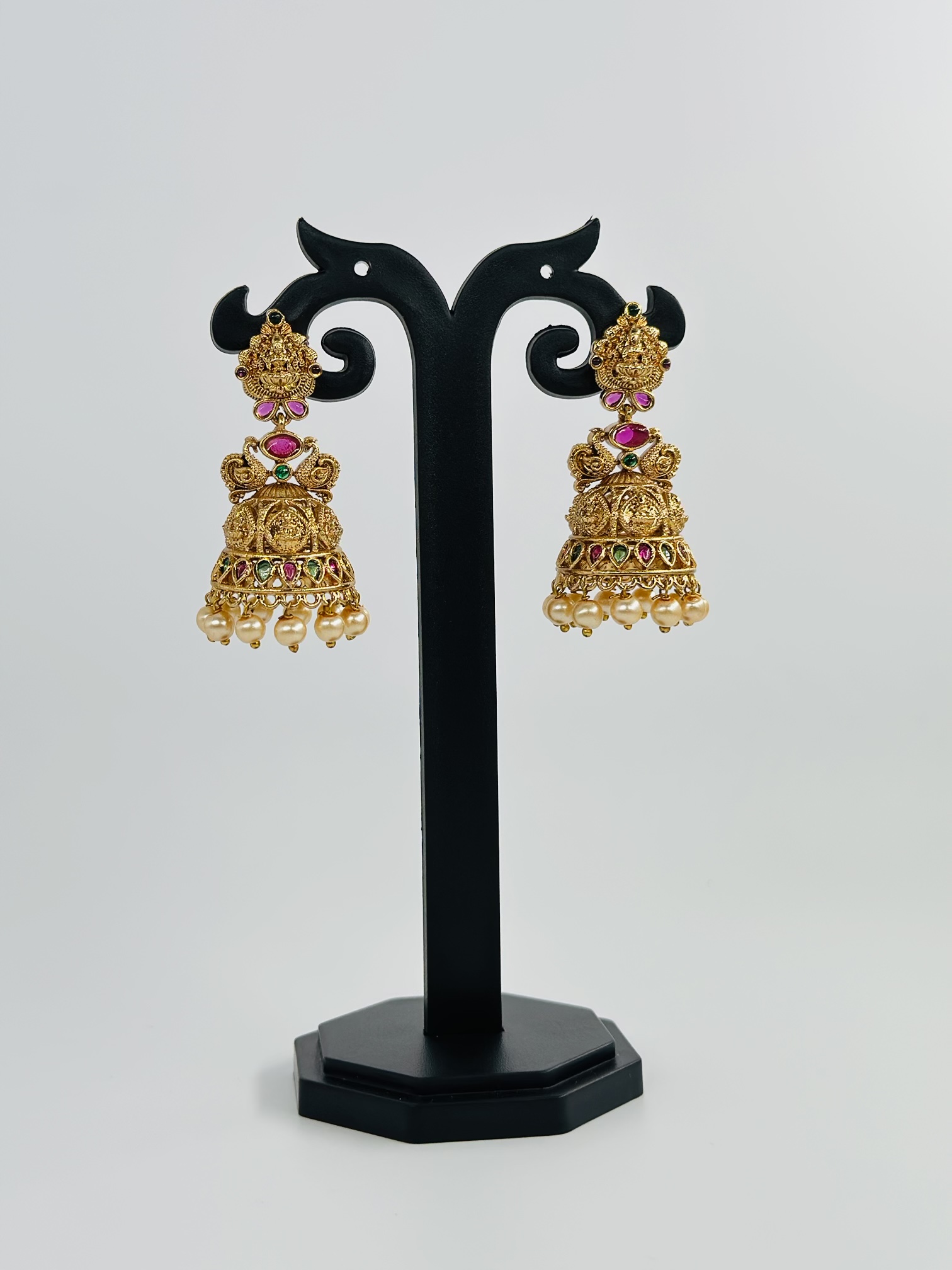 Temple Design Multi-Stone Jhumka Earrings