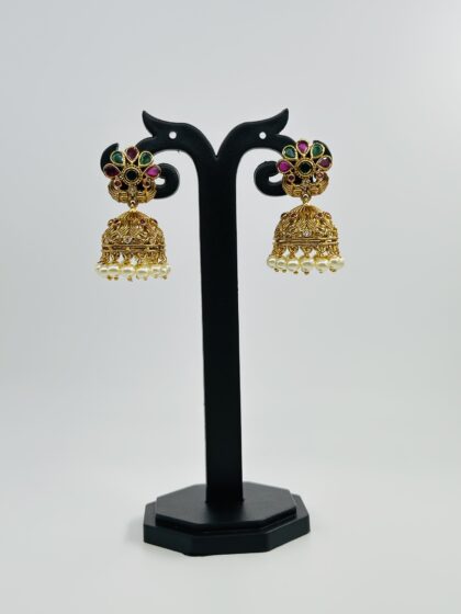Multi-Stone Gold Tone Jhumka Earrings