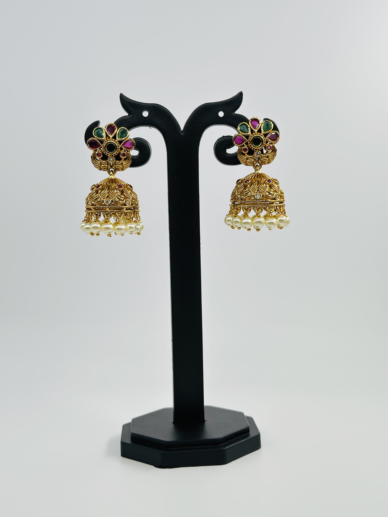 Multi-Stone Gold Tone Jhumka Earrings