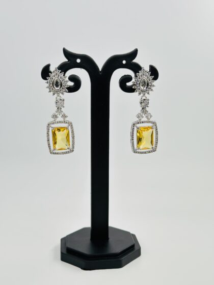 Yellow Stone & CZ Rhodium-Tone Drop Earrings