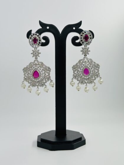 Ruby & CZ Rhodium-Tone Drop Earrings