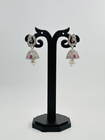 Ruby & CZ Rhodium-Tone Jhumka Earrings