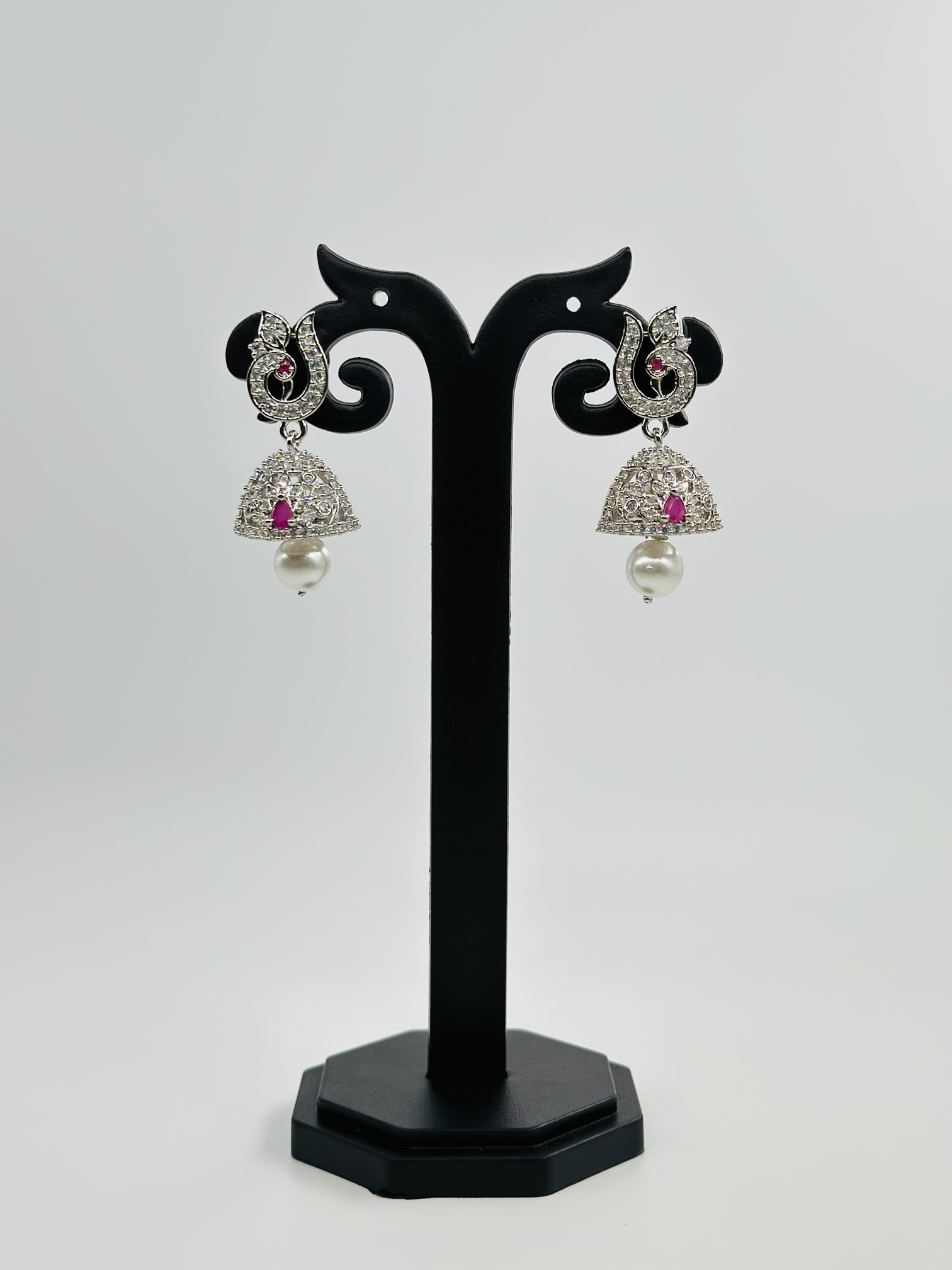 Ruby & CZ Rhodium-Tone Jhumka Earrings