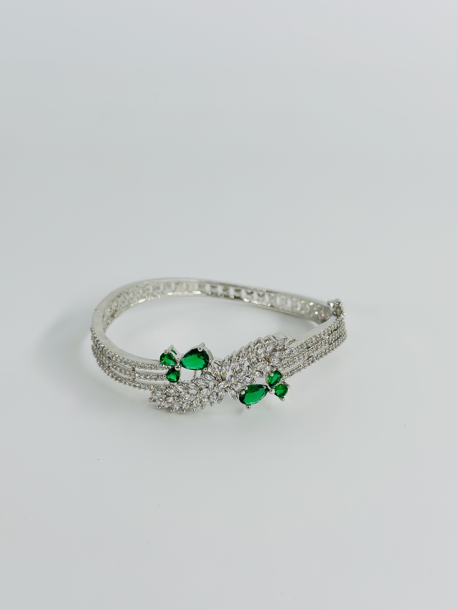Green & White Stone Rhodium-Tone Bracelet - Image 3