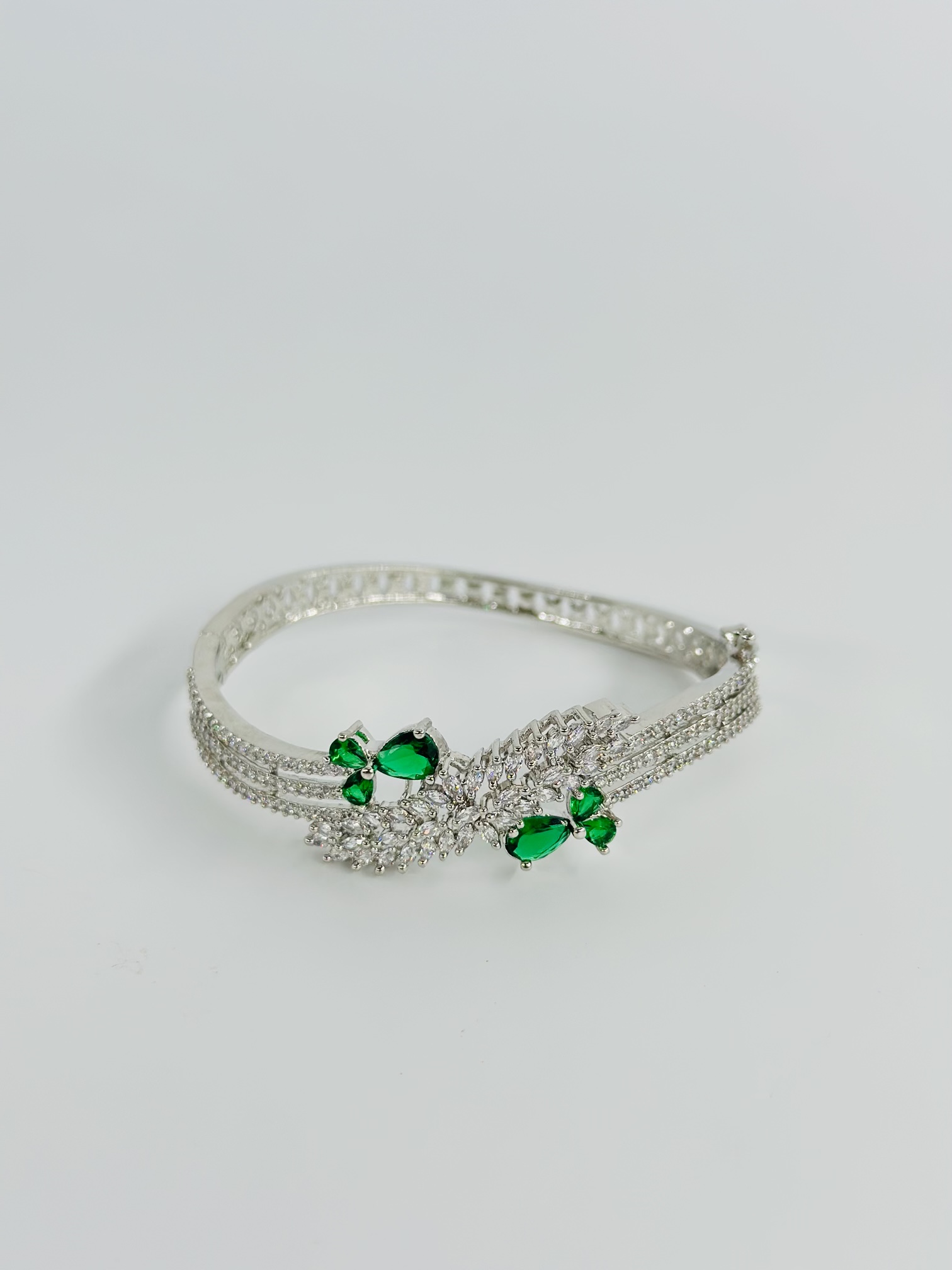 Green & White Stone Rhodium-Tone Bracelet - Image 2