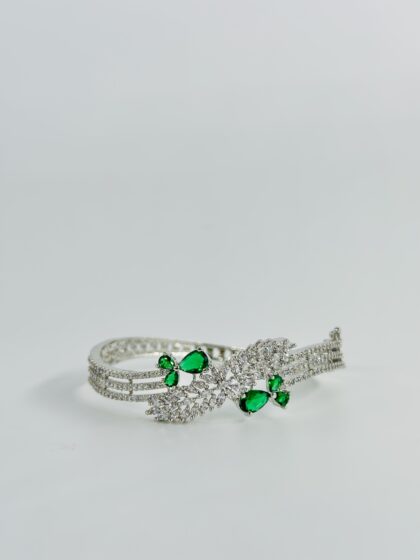 Green & White Stone Rhodium-Tone Bracelet