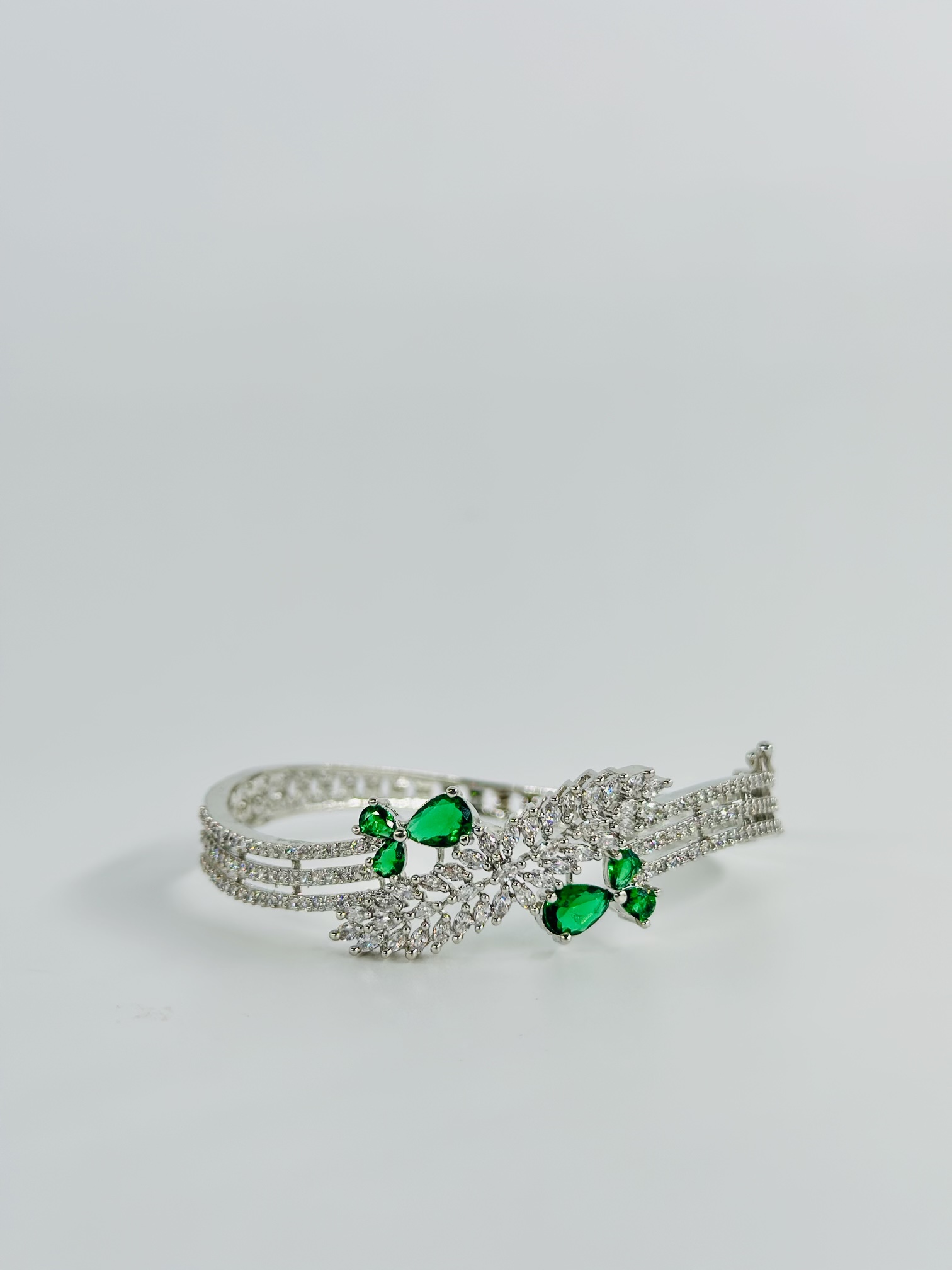 Green & White Stone Rhodium-Tone Bracelet