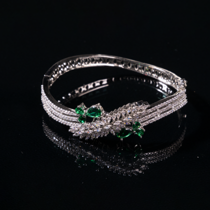 Green & White Stone Rhodium-Tone Bracelet