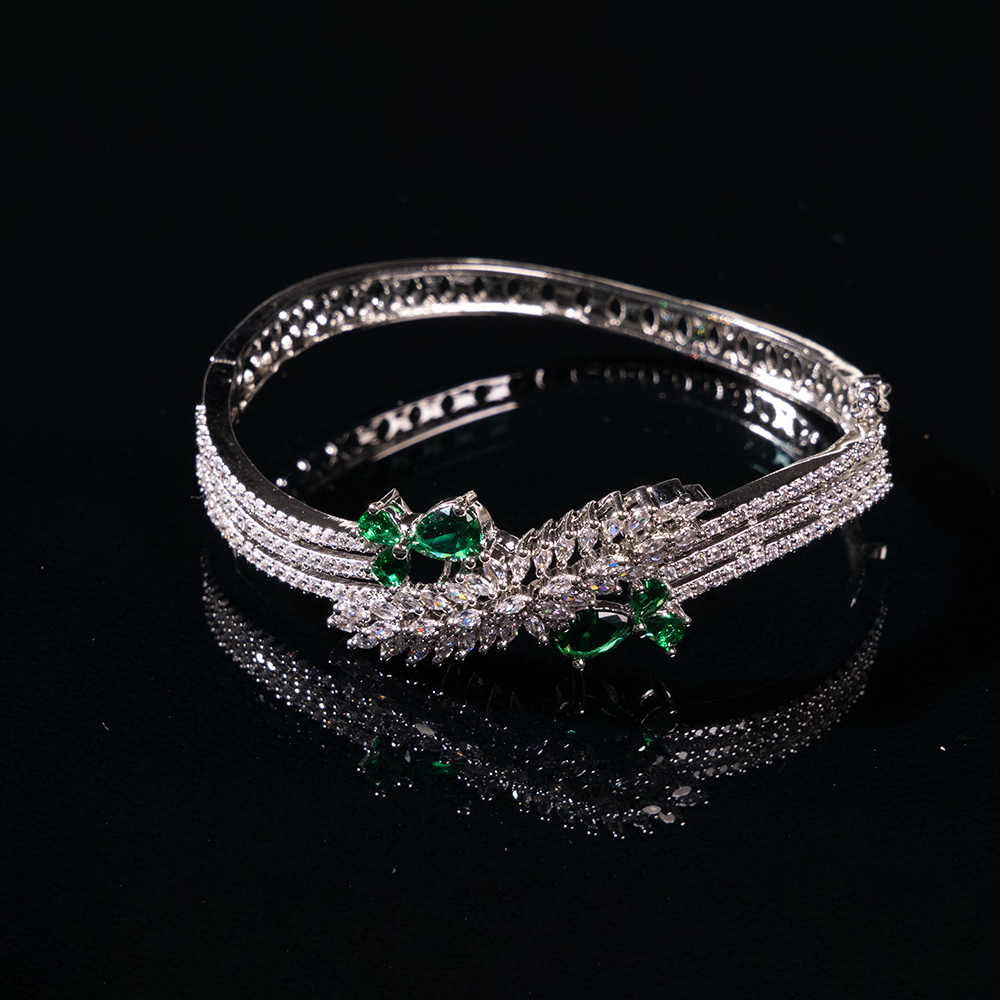Green & White Stone Rhodium-Tone Bracelet