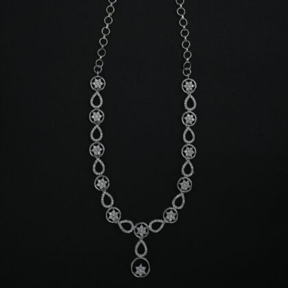 CZ Rhodium-Tone Floral Necklace Set