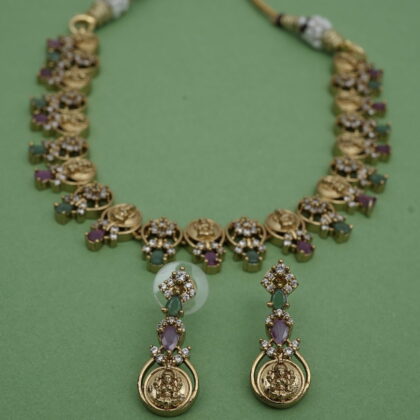 Multi-Stone Lakshmi Gold-Tone Necklace Set