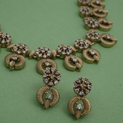 Gold-Tone CZ Floral Textured Necklace Set