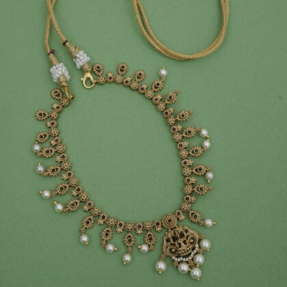 Antique Gold-Tone Lakshmi Motif Necklace Set