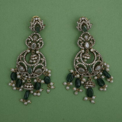 Emerald Pearl Chandbali Dangle Earrings