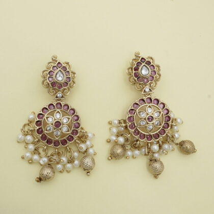 Gold-Tone Ruby CZ & Pearl Drop Earrings