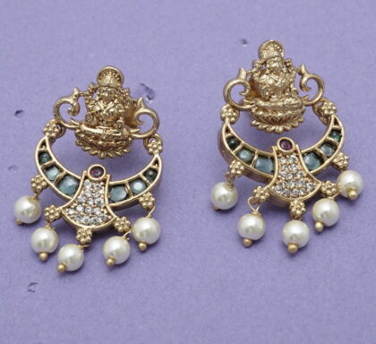 Gold-Tone Lakshmi & Pearl Stud Earrings