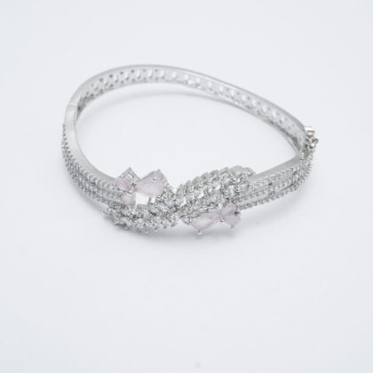 Pink & White Stone Rhodium-Tone Bracelet