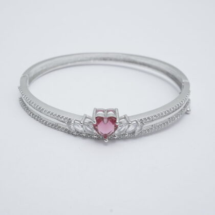 Silver-Tone Heart Motif Kada Bracelet