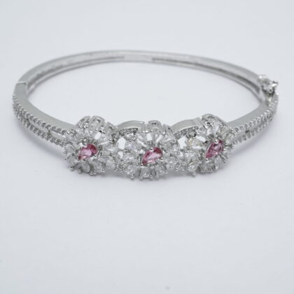 Pink & White Stone Rhodium-Tone Bracelet