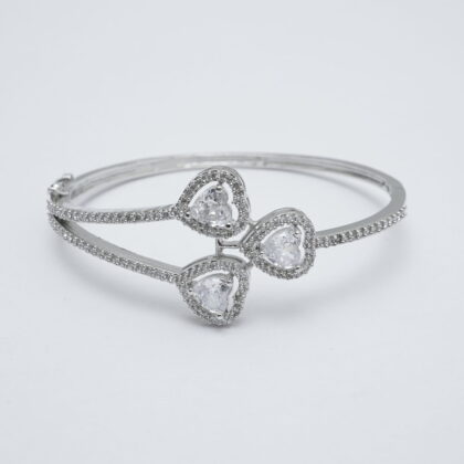 Silver-Tone Triple Heart Halo Motif Kada