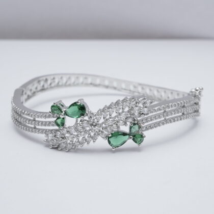 Green & White Stone Rhodium-Tone Bracelet