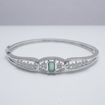 Silver-Tone Emerald-Cut Green Stone Kada