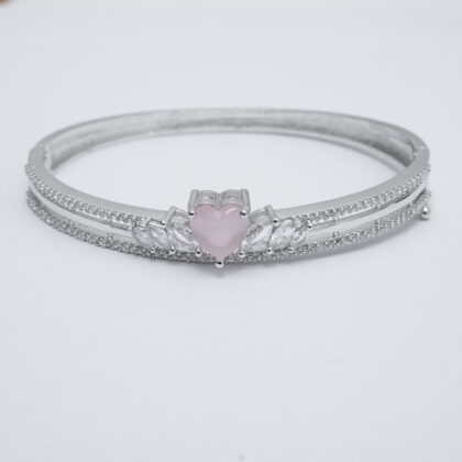 Silver-Tone Heart Motif Kada (Soft Pink)