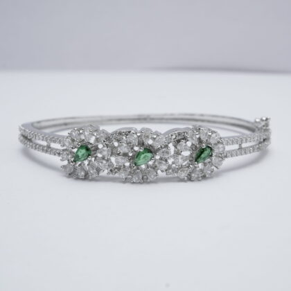 Green & White Stone Rhodium-Tone Bracelet