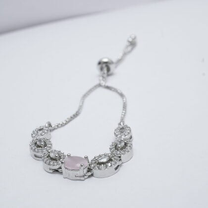 Pink Stone & CZ Rhodium-Tone Bracelet