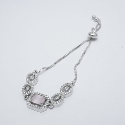 Silver-Tone Rectangular Pink Stone Bolo Bracelet