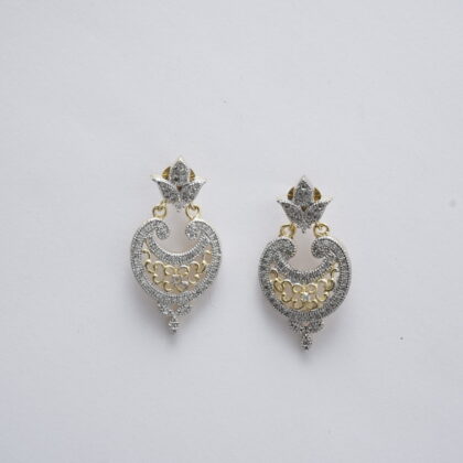 Dual-Tone Heart-Shaped Drop Earrings with CZ Stones