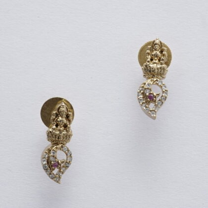 Gold-Tone Lakshmi Stud Drop Earrings with CZ and Pink Stone