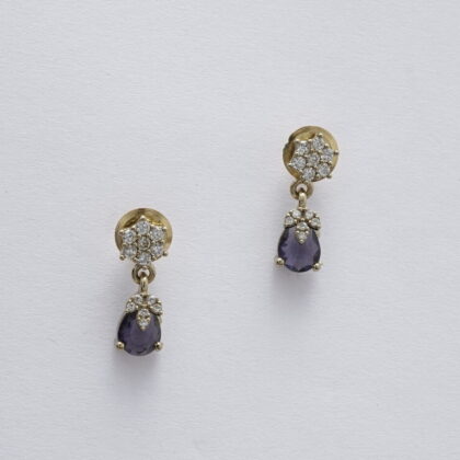 Pink Stone & CZ Gold Tone Drop Earrings
