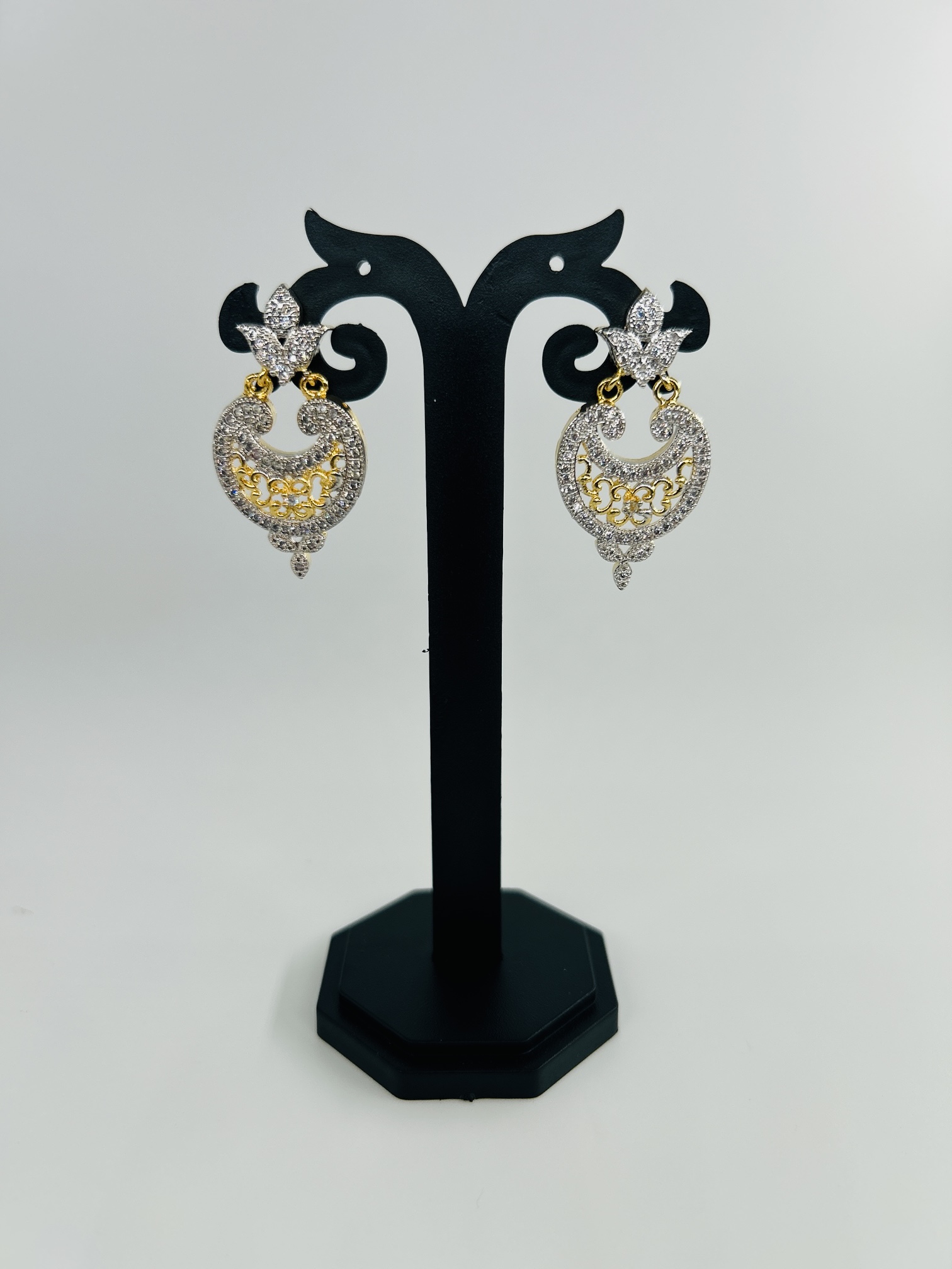 Dual-Tone Heart-Shaped Drop Earrings with CZ Stones - Image 4