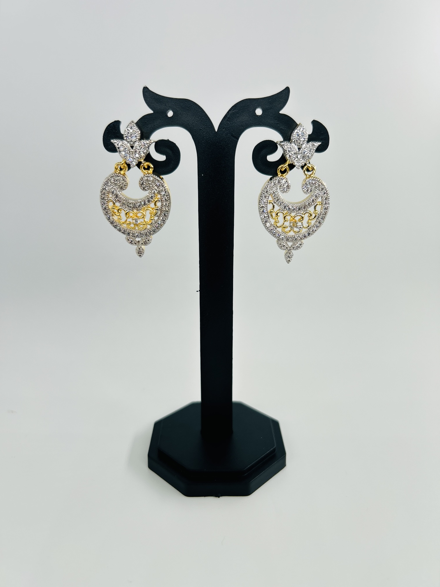 Dual-Tone Heart-Shaped Drop Earrings with CZ Stones - Image 2