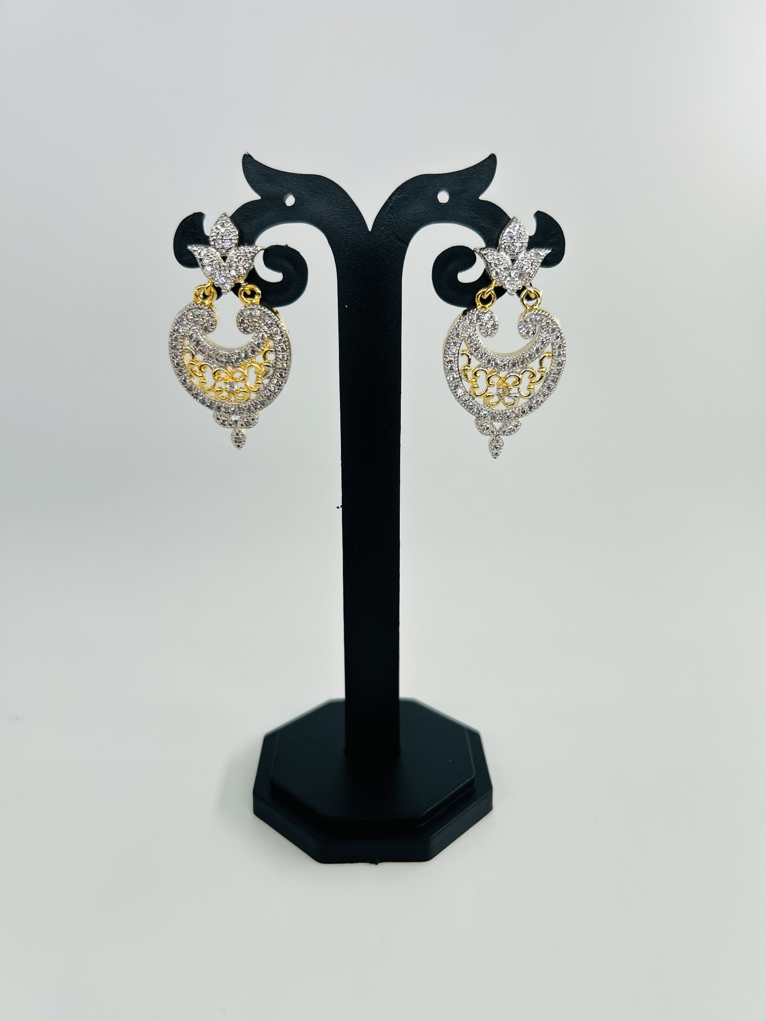 Dual-Tone Heart-Shaped Drop Earrings with CZ Stones - Image 3