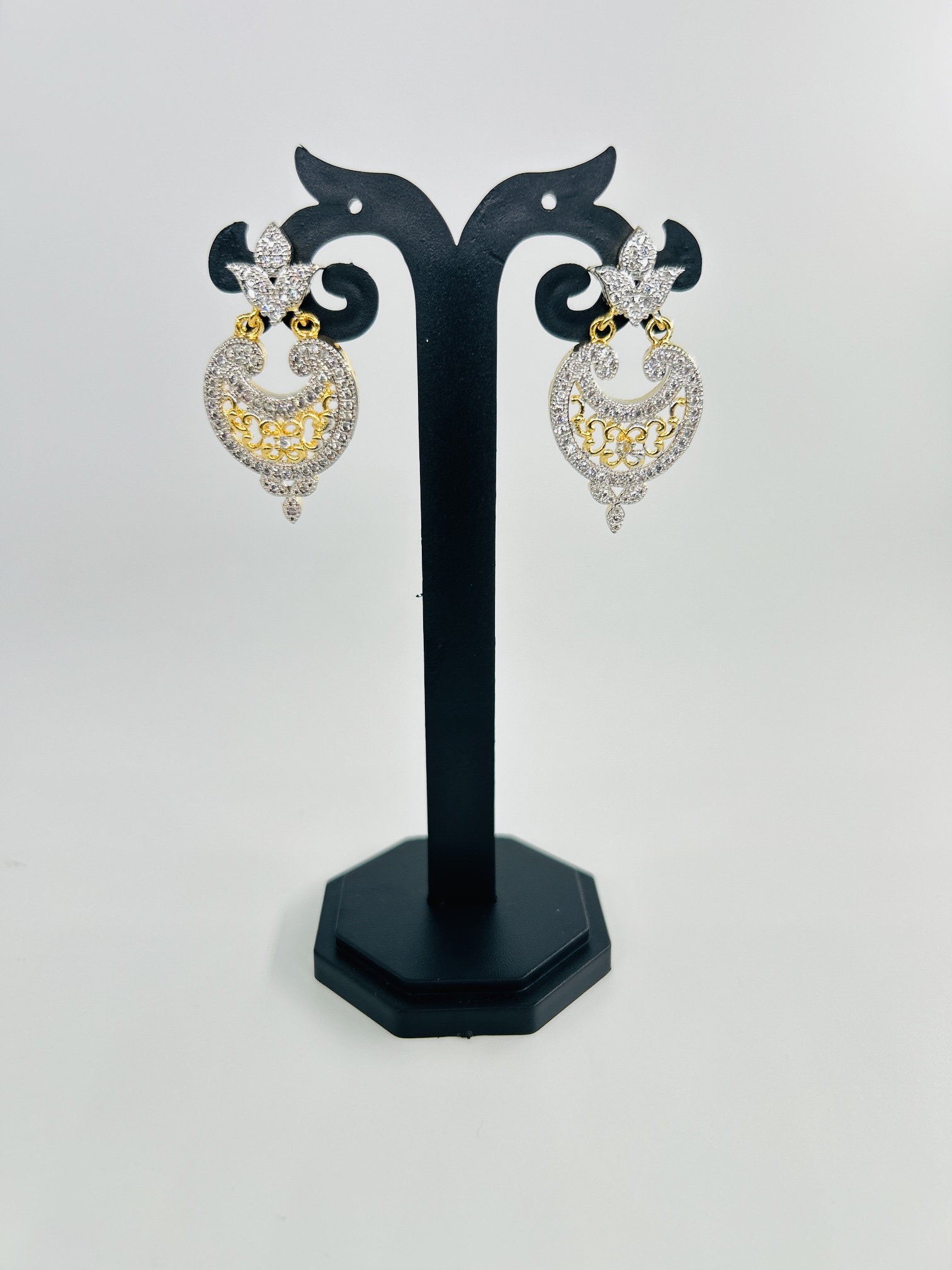 Dual-Tone Heart-Shaped Drop Earrings with CZ Stones