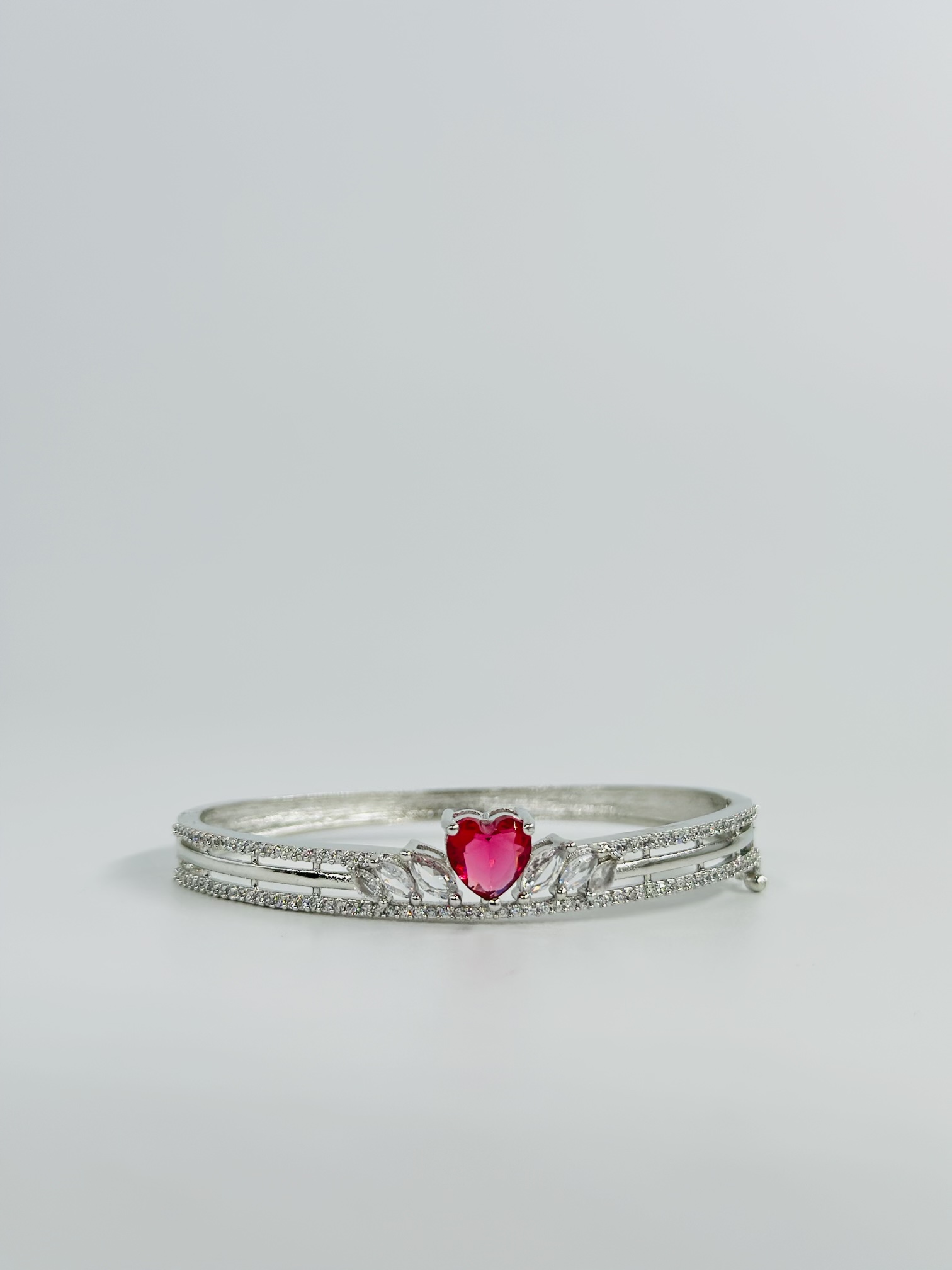 Silver-Tone Heart Motif Kada Bracelet - Image 3