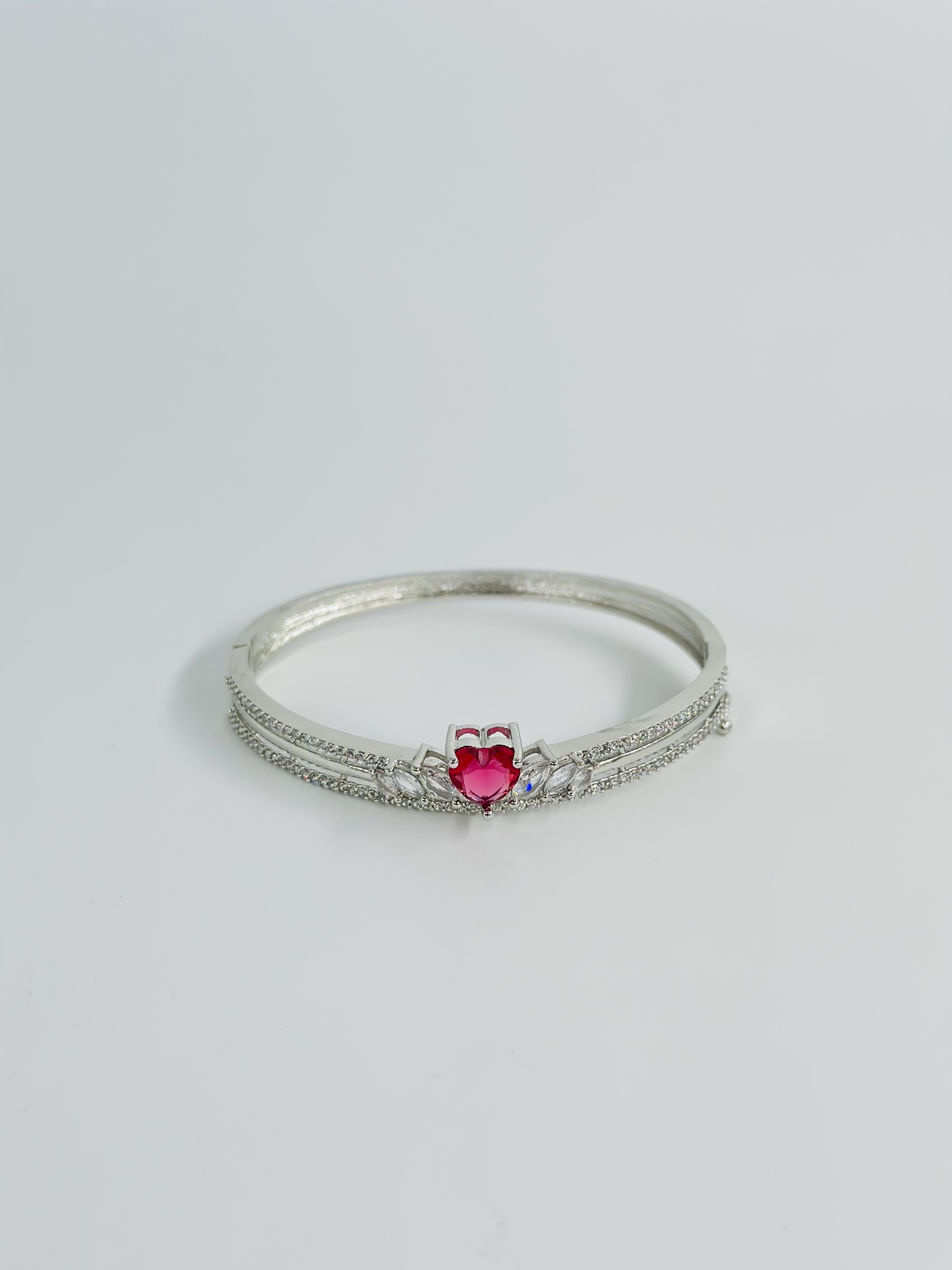 Silver-Tone Heart Motif Kada Bracelet - Image 2
