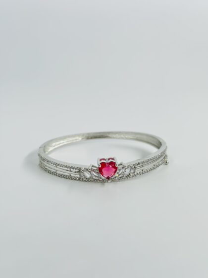 Silver-Tone Heart Motif Kada Bracelet