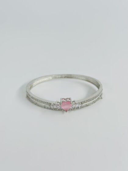 Silver-Tone Heart Motif Kada (Soft Pink)