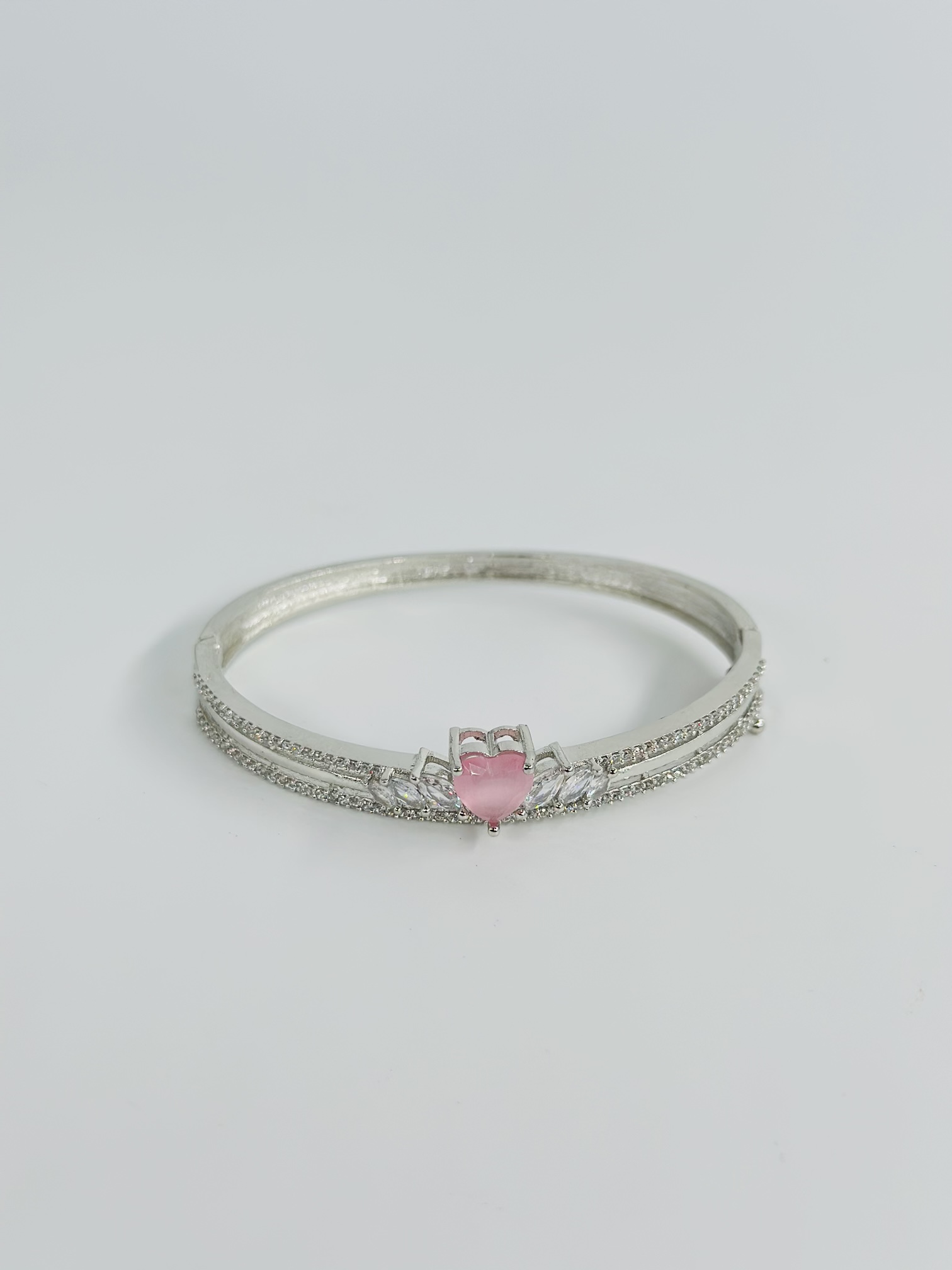 Silver-Tone Heart Motif Kada (Soft Pink)
