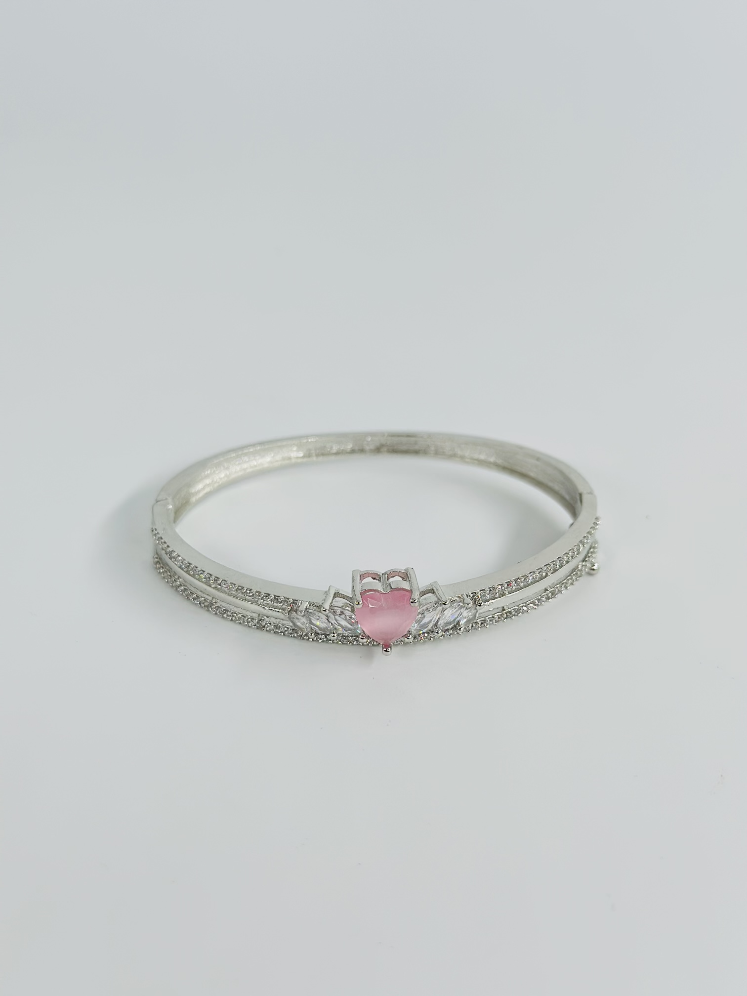Silver-Tone Heart Motif Kada (Soft Pink) - Image 4
