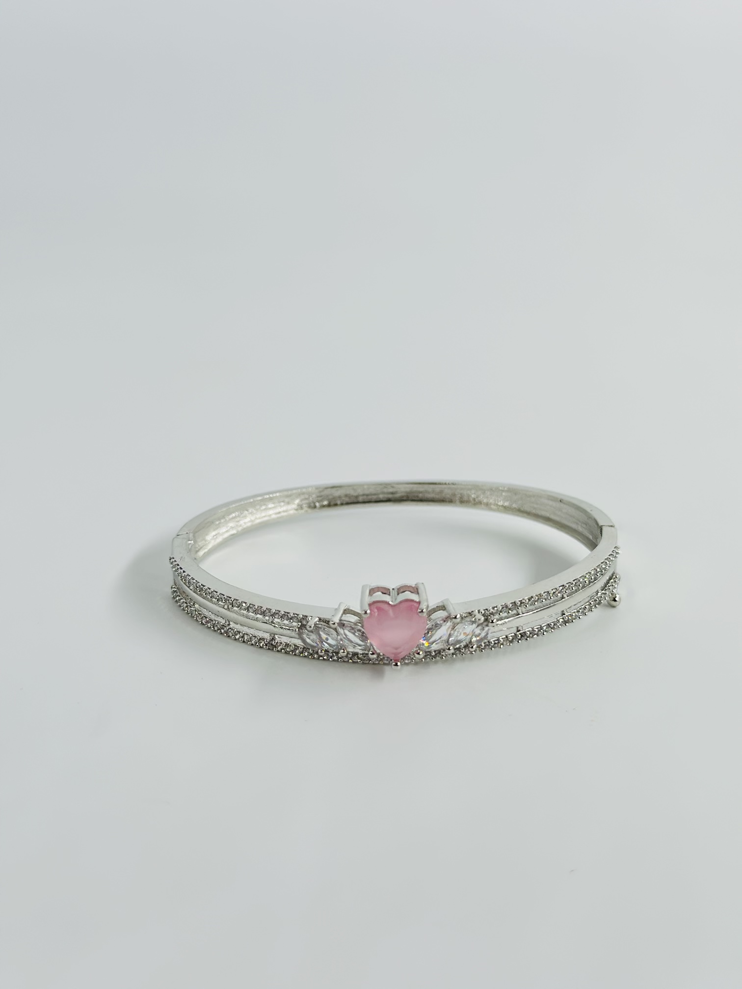 Silver-Tone Heart Motif Kada (Soft Pink) - Image 3