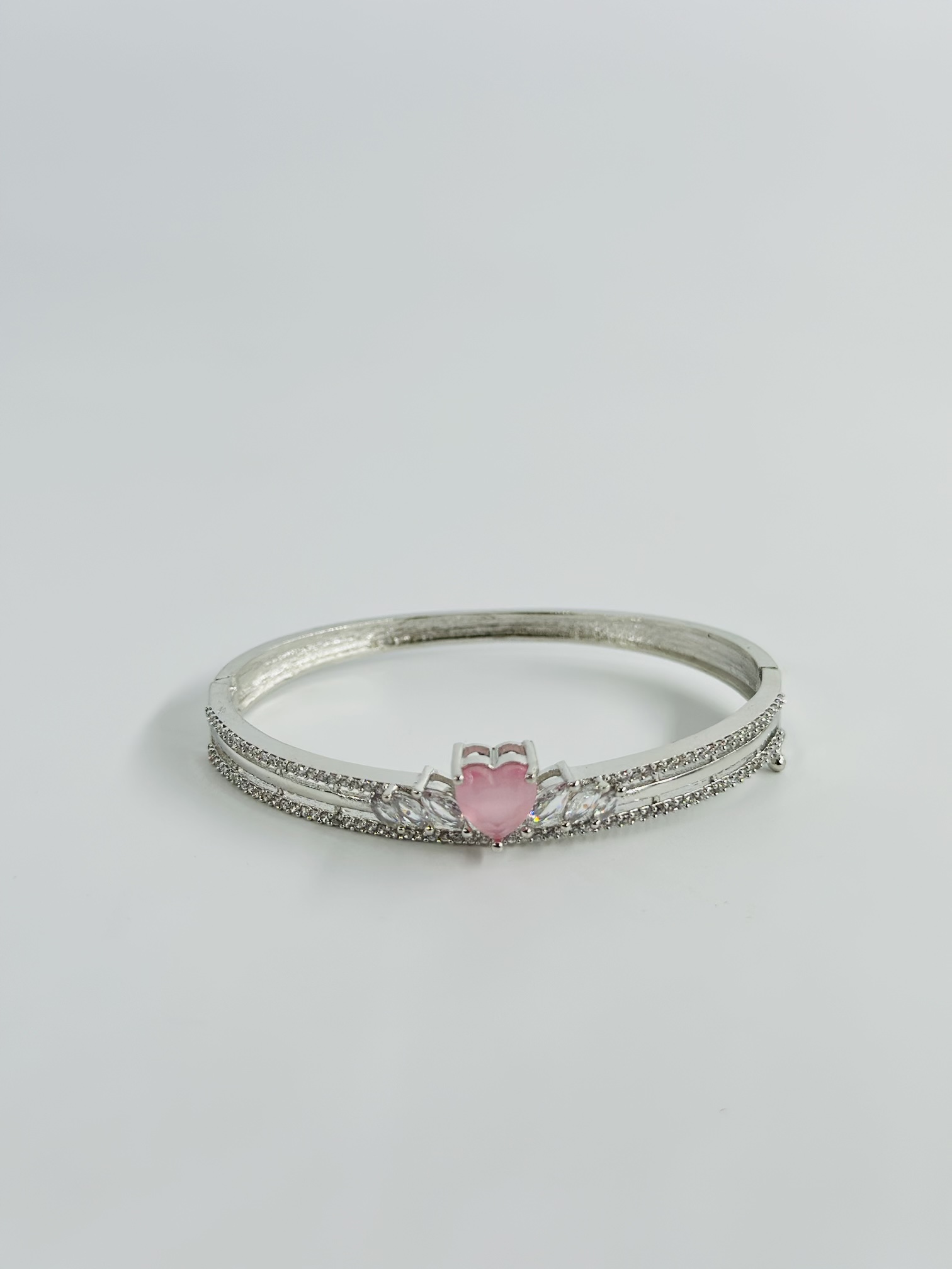 Silver-Tone Heart Motif Kada (Soft Pink) - Image 2